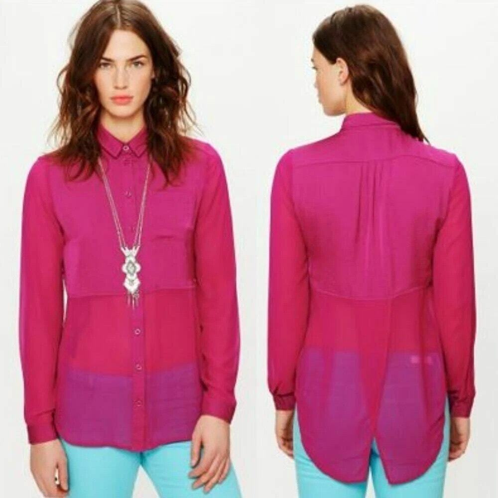 Free People Best Of Both Worlds Magenta Sheer Button Shirt S Boho Y2K Hippie